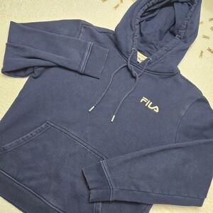 FILA Hoodie Mens Size S Small Sweatshirt Pullover Blue Embroidered Logo